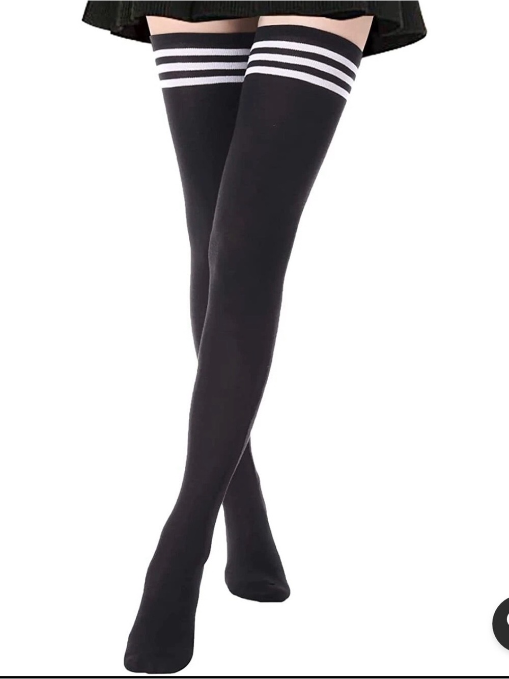Black Thigh High Socks with White Stripes